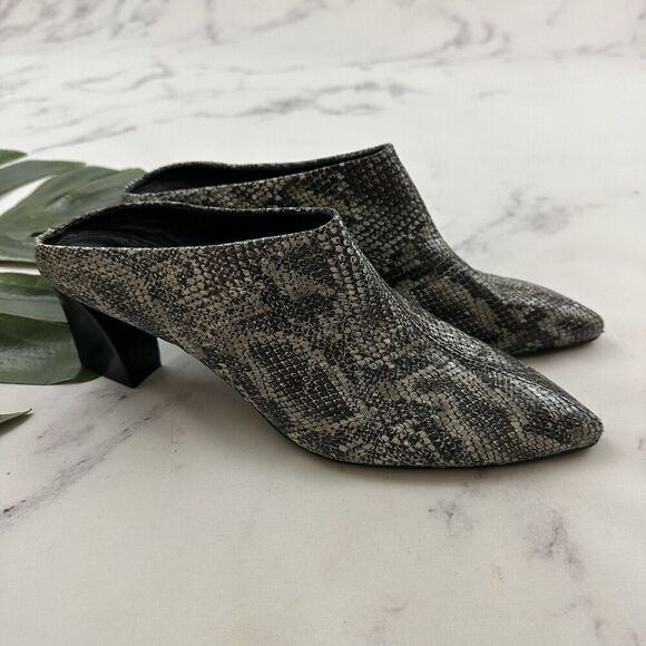 Agl Shoes - AGL Womens Mule Booties Heels Size 42 11 Black Gray Snakeskin Leather Point Toe